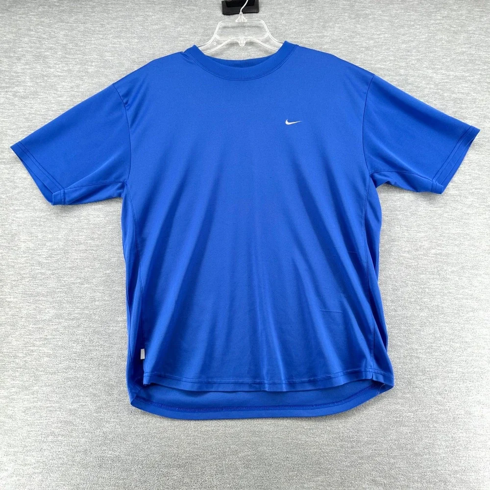 Nike T-Shirt Mens Large Blue Swoosh Performance Athletic Short Sleeve Tee